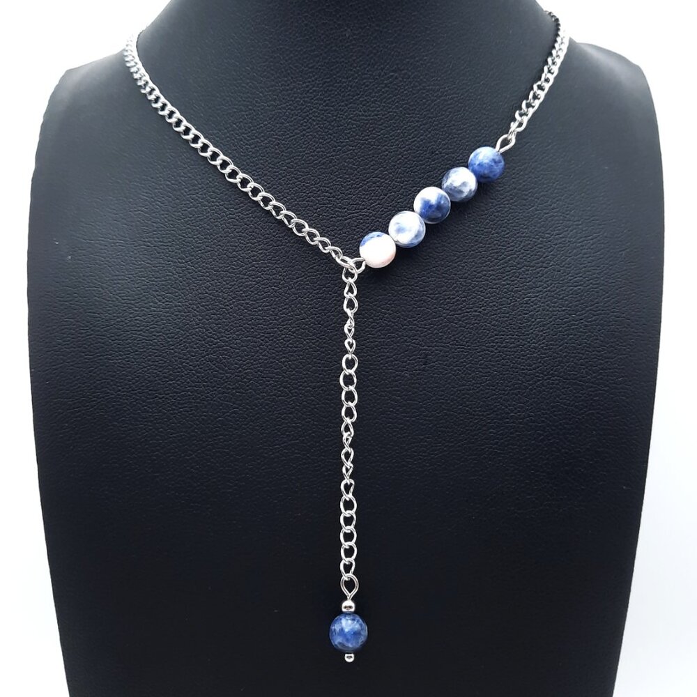 Blue Sodalite Chakra Gemstone Asymmetrical Adjustable Chain Necklace Handmade